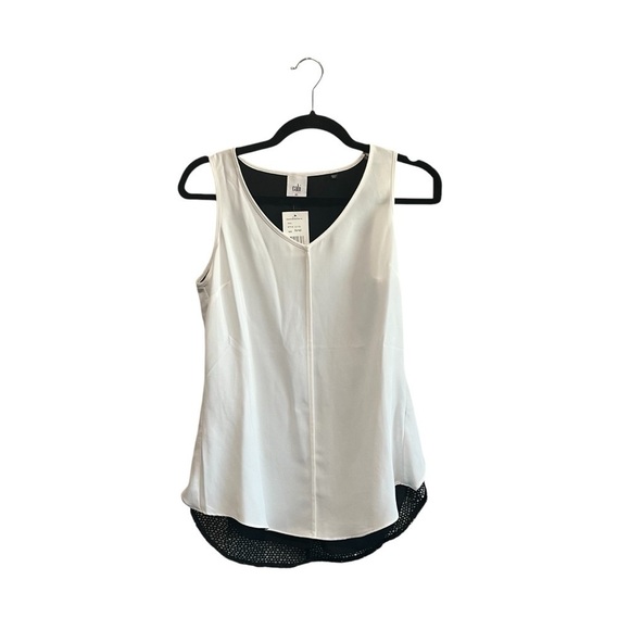 Cabi #3076 Domino White Blouse Hi-Lo
Cutout Split Black Mesh Back, New with Tags - Picture 2 of 4